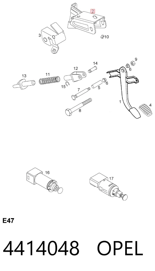 Wspornik pedałów, zespół pedałów 4414048 Opel