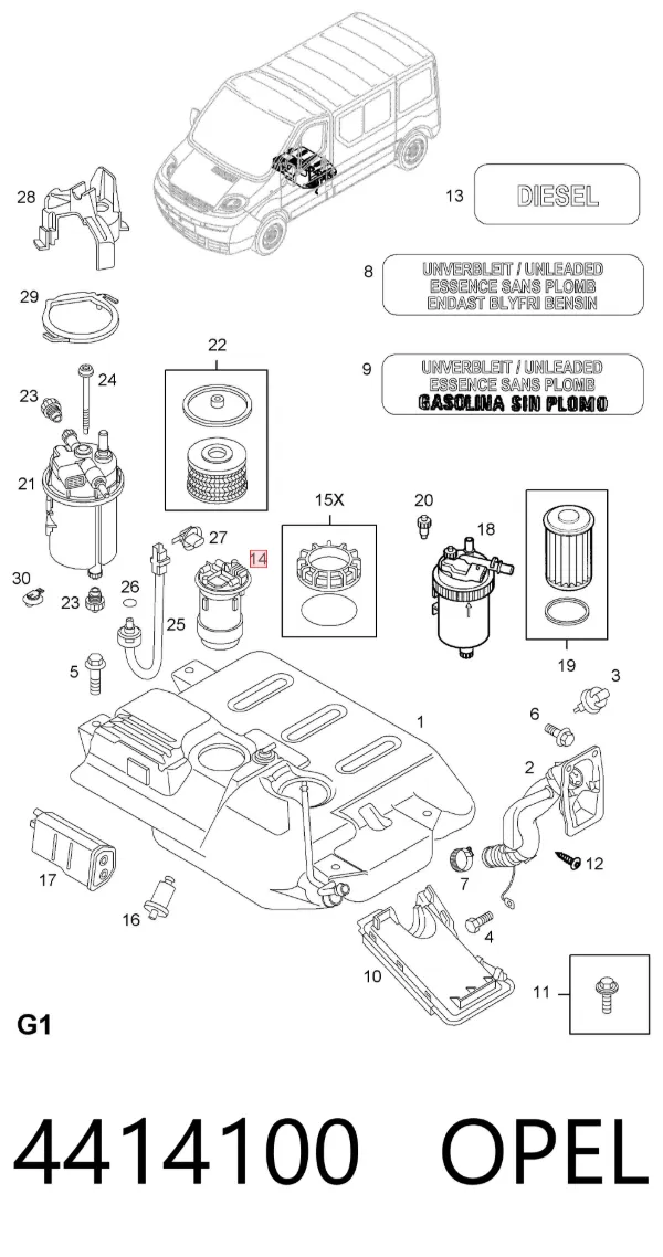 Moduł pompy paliwowej z czujnikiem poziomu paliwa 4414100 Opel