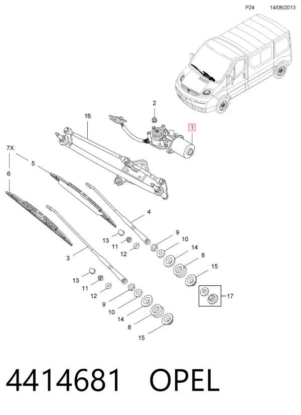 Silniczek wycieraczki szyby przedniej 4414681 Opel
