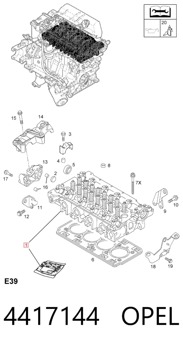 Głowica cylindrów 4417144 Opel