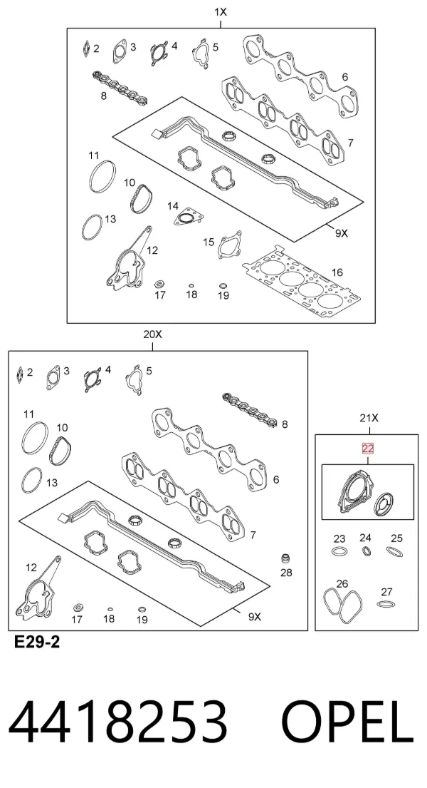 Uszczelniacz wału korbowego silnika tylny 4418253 Opel