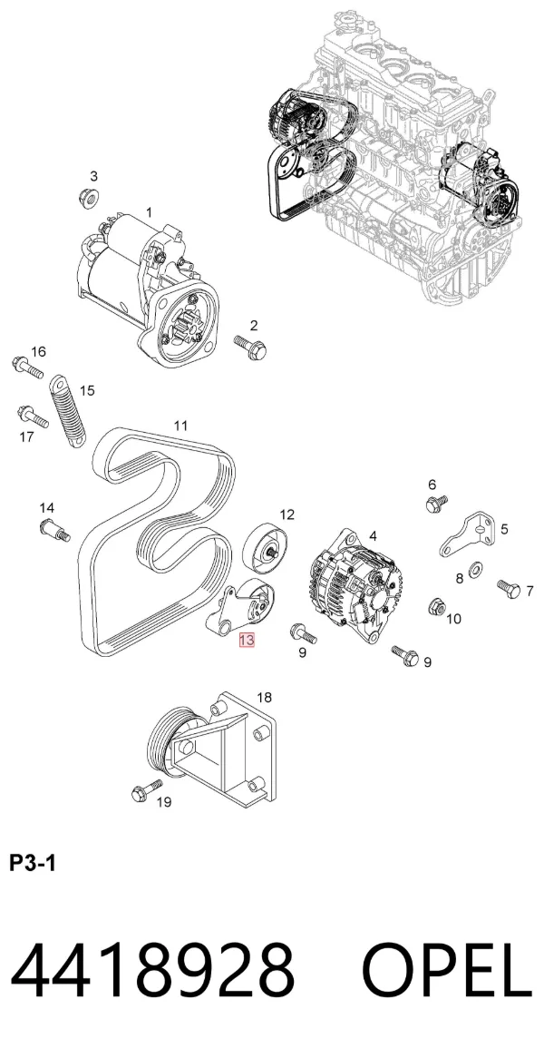 Napinacz paska napędowego 4418928 Opel