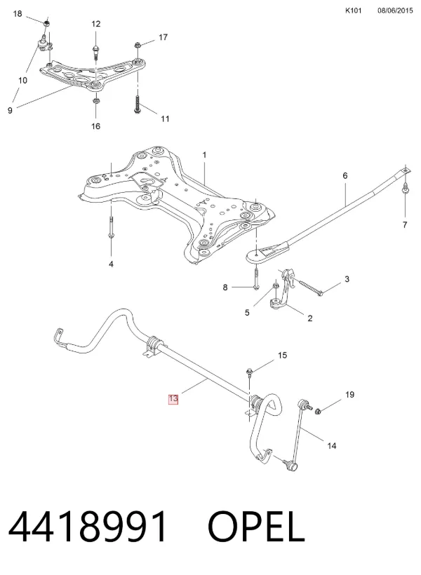Tuleja stabilizatora przedniego 4418991 Opel