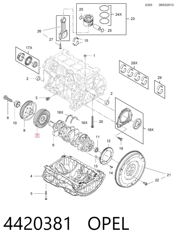 Koło pasowe wału korbowego 4420381 Opel