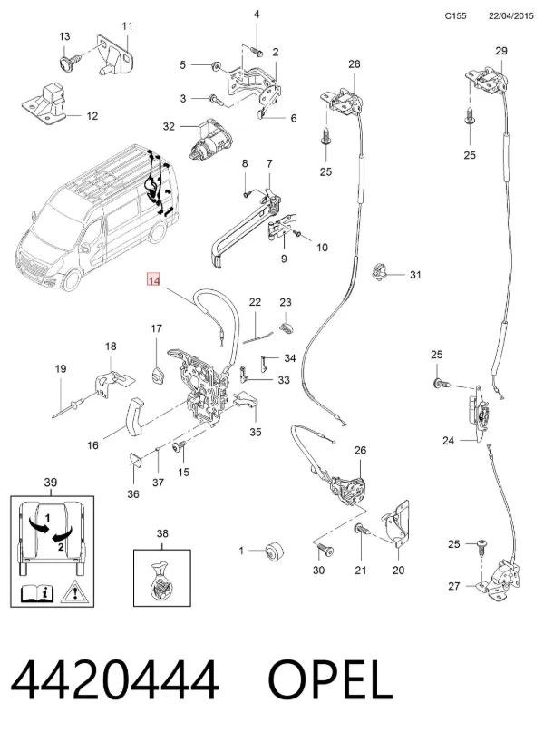 Zamek drzwi tylnych prawych skrzydłowych 4420444 Opel