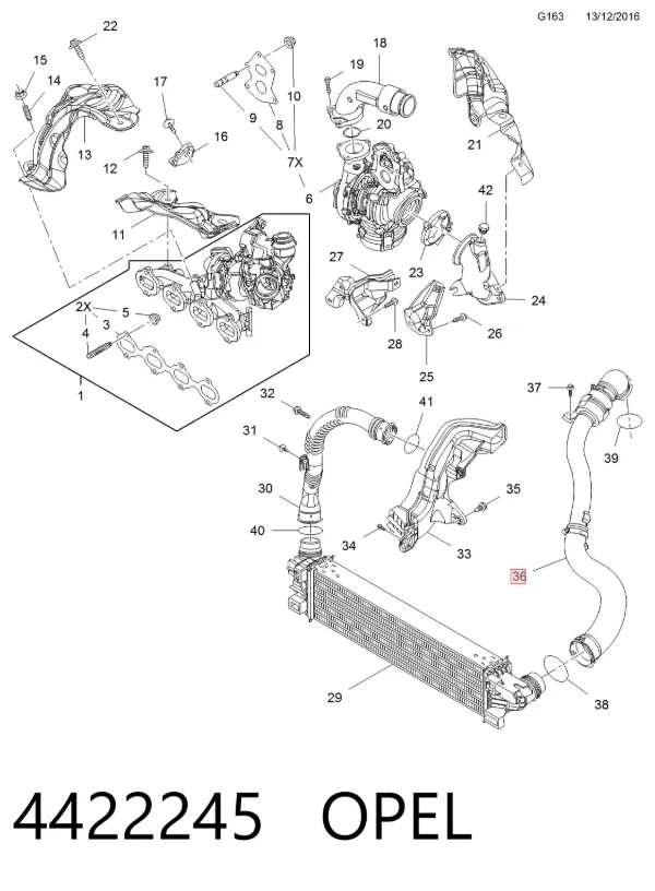 Przewód (króciec) intercoolera 4422245 Opel