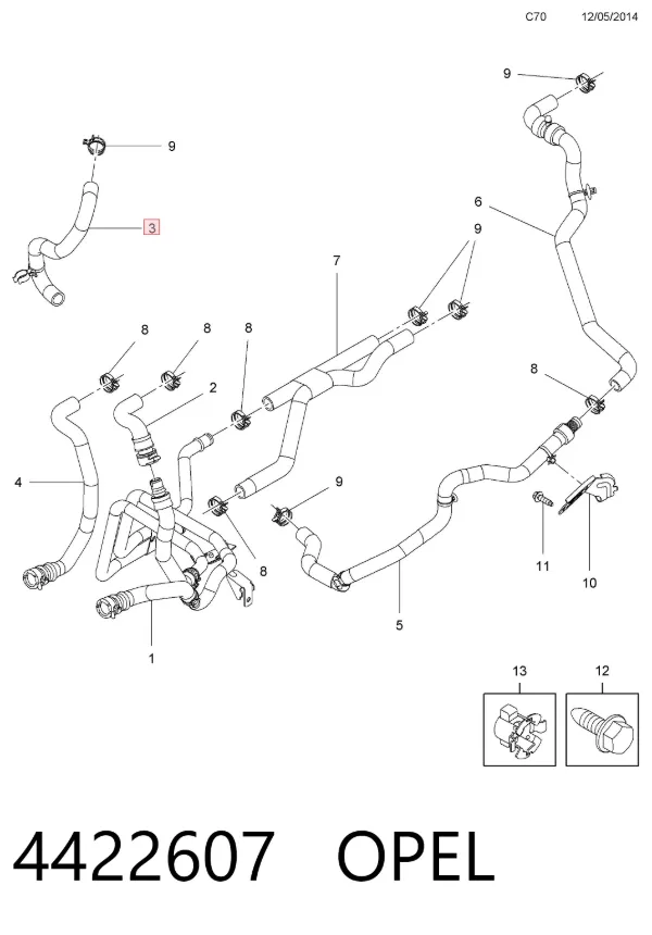 Przewód (króciec) układu chłodzenia 4422607 Opel
