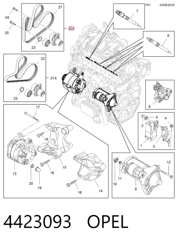 Pasek napędowy mechanizmów, zestaw 4423093 Opel