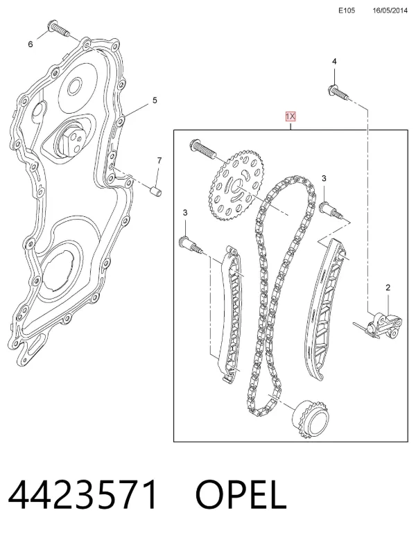 Łańcuch rozrządu, zestaw 4423571 Opel