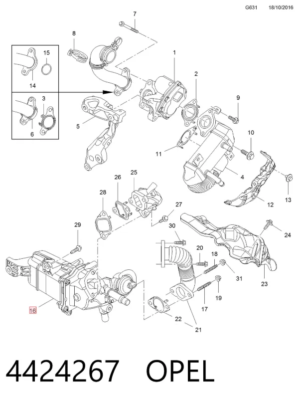 Chłodnica układu recyrkulacji spalin EGR 4424267 Opel