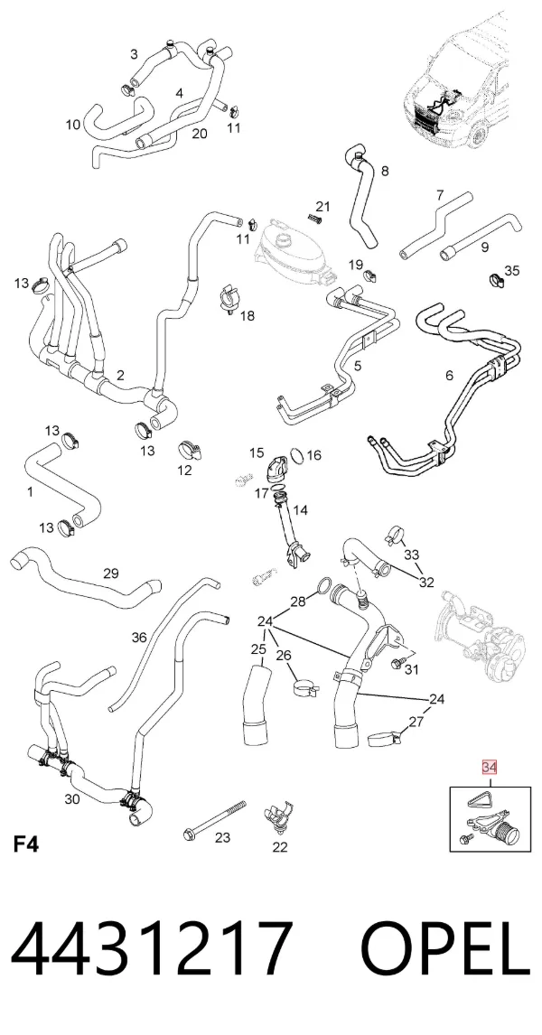 Kołnierz układu chłodzenia (trójnik) 4431217 Opel