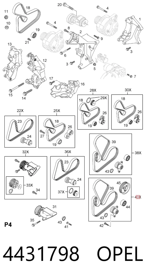 Pasek napędowy mechanizmów, zestaw 4431798 Opel
