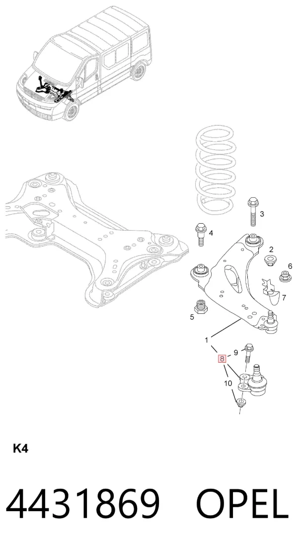 Sworzeń wahacza dolny 4431869 Opel