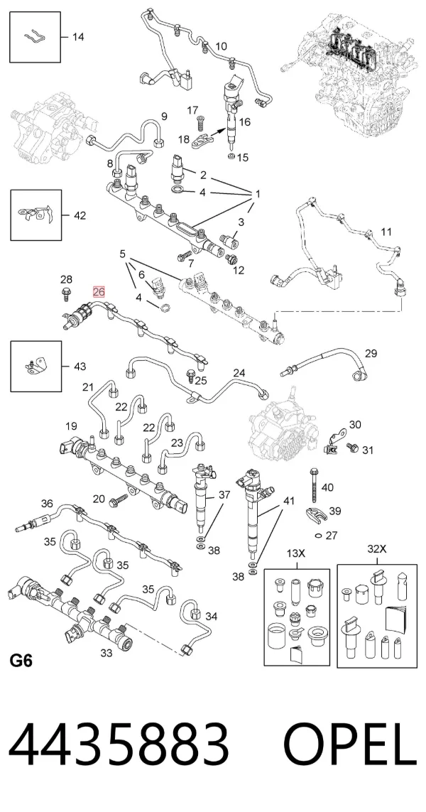 Rurka paliwa, zwrotna od wtryskiwaczy 4435883 Opel