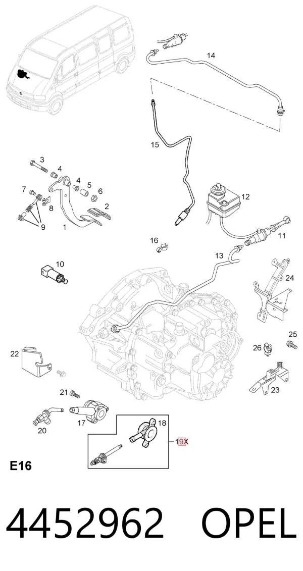 Cylinder roboczy sprzęgła (wysprzęglik) w komplecie z łożyskiem wyciskowym 4452962 Opel