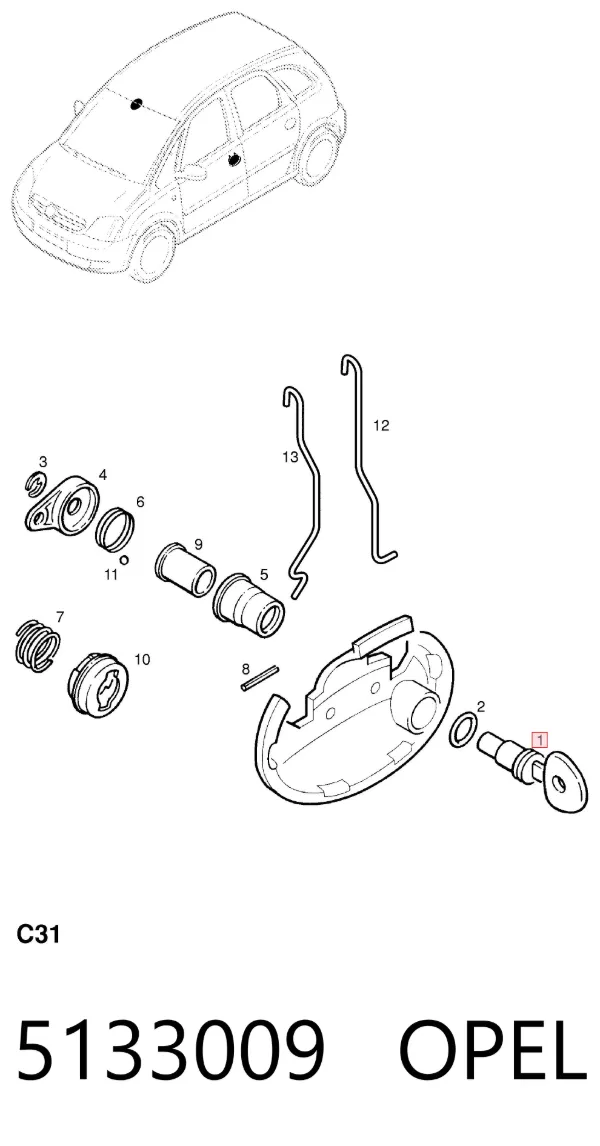 Wkładka zamka drzwi przednich lewych 5133009 Opel