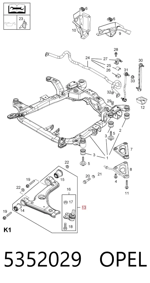 Wahacz zawieszenia przedniego dolny lewy 5352029 Opel