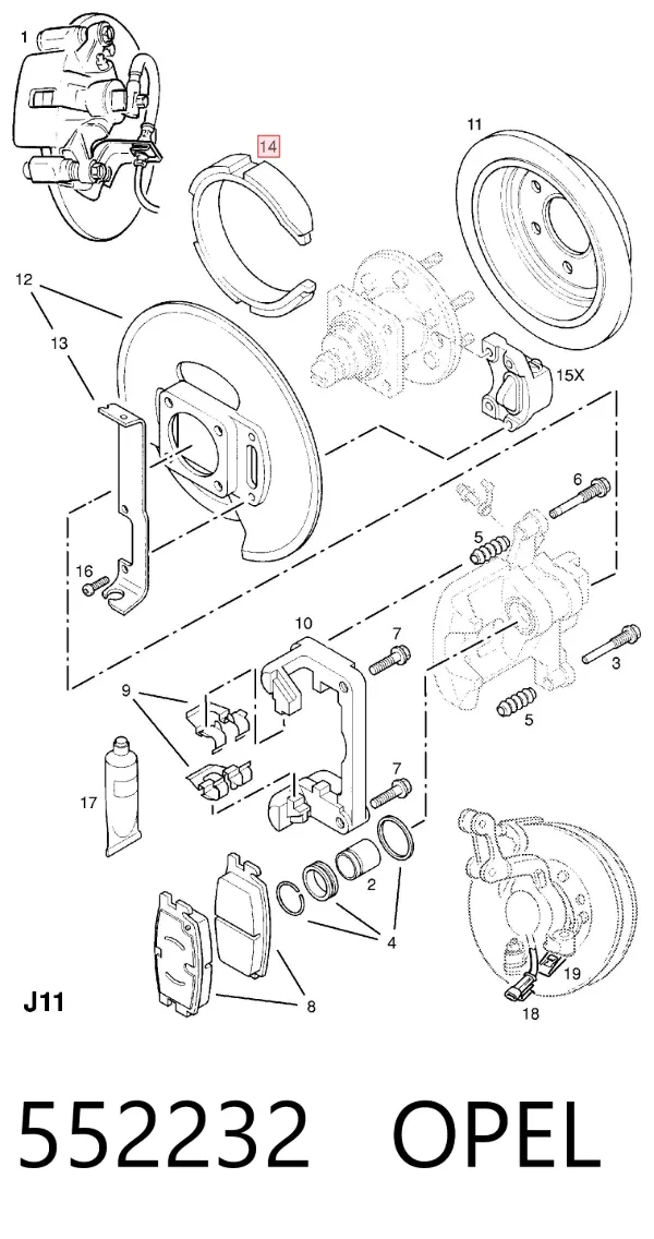 Klocki hamulca ręcznego 552232 Opel