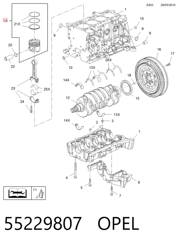 Tłok, komplet do jednego cylindru, STD 55229807 Opel