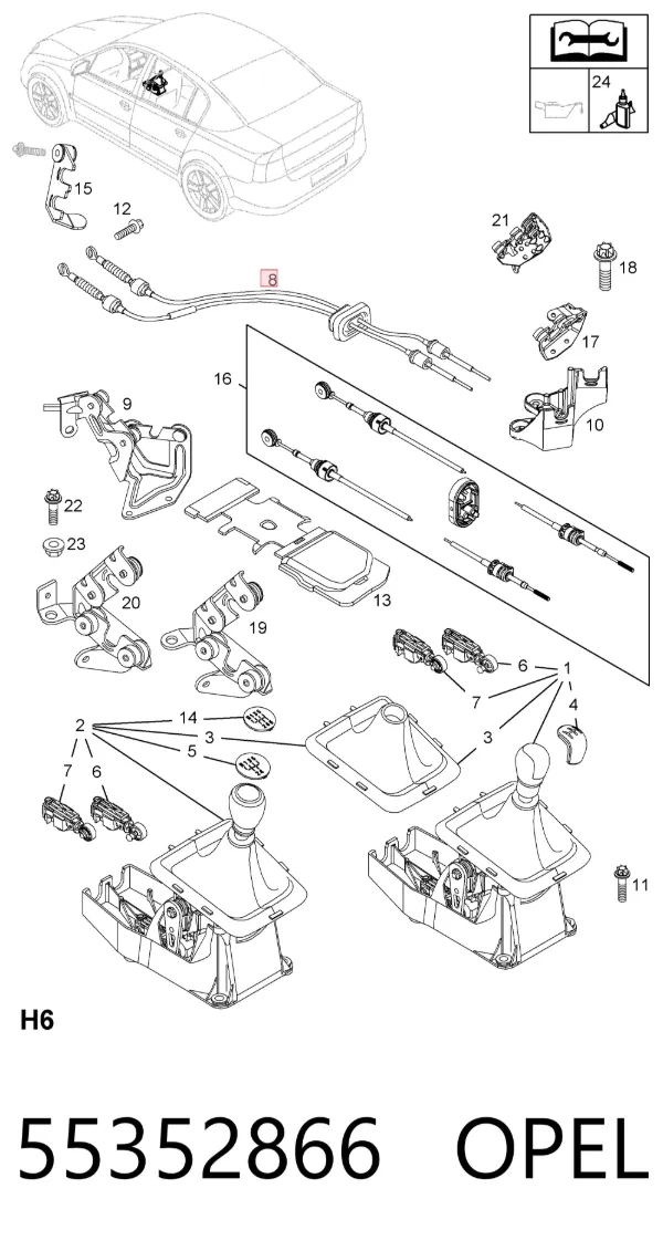 Linka dźwigni zmiany biegów podwójna 55352866 Opel