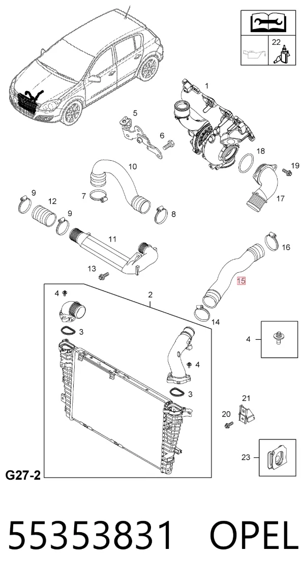 Przewód (króciec) intercoolera 55353831 Opel