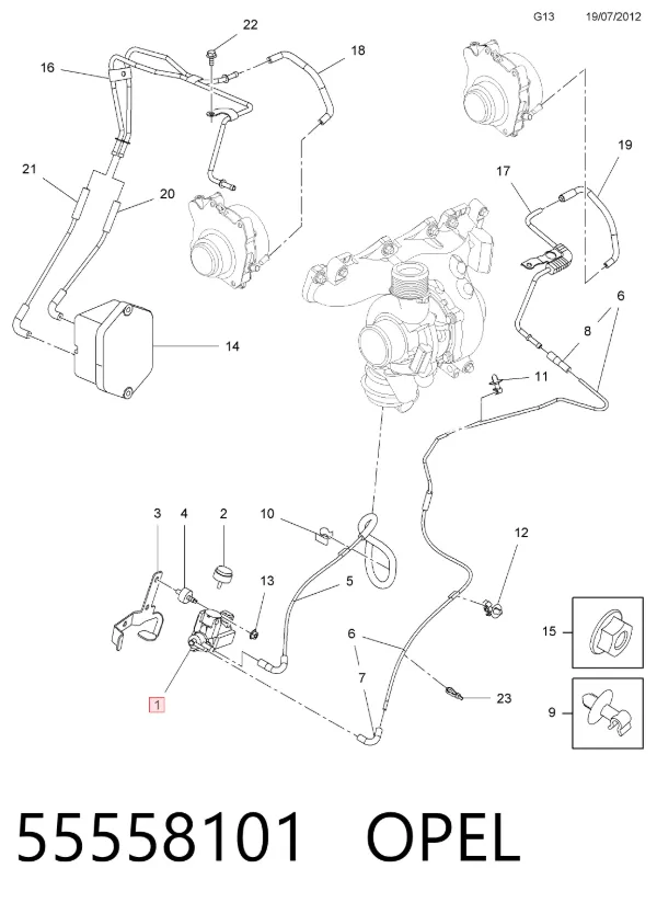 Przetwornik ciśnienia (solenoid) doładowania 55558101 Opel