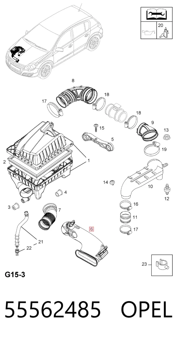 Wlot powietrza do filtra powietrza Opel Astra H