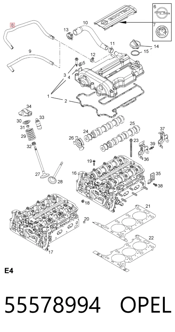 Króciec wentylacji kadłuba (separatora oleju) 55578994 Opel