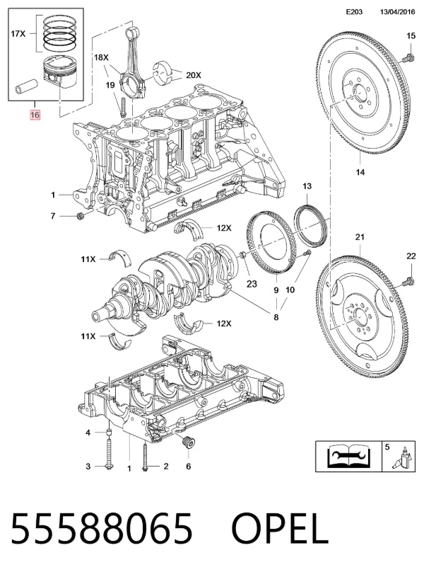 Tłok, komplet do jednego cylindru, STD 55588065 Opel
