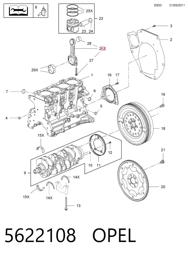 Korbowód tłoka silnika 5622108 Opel
