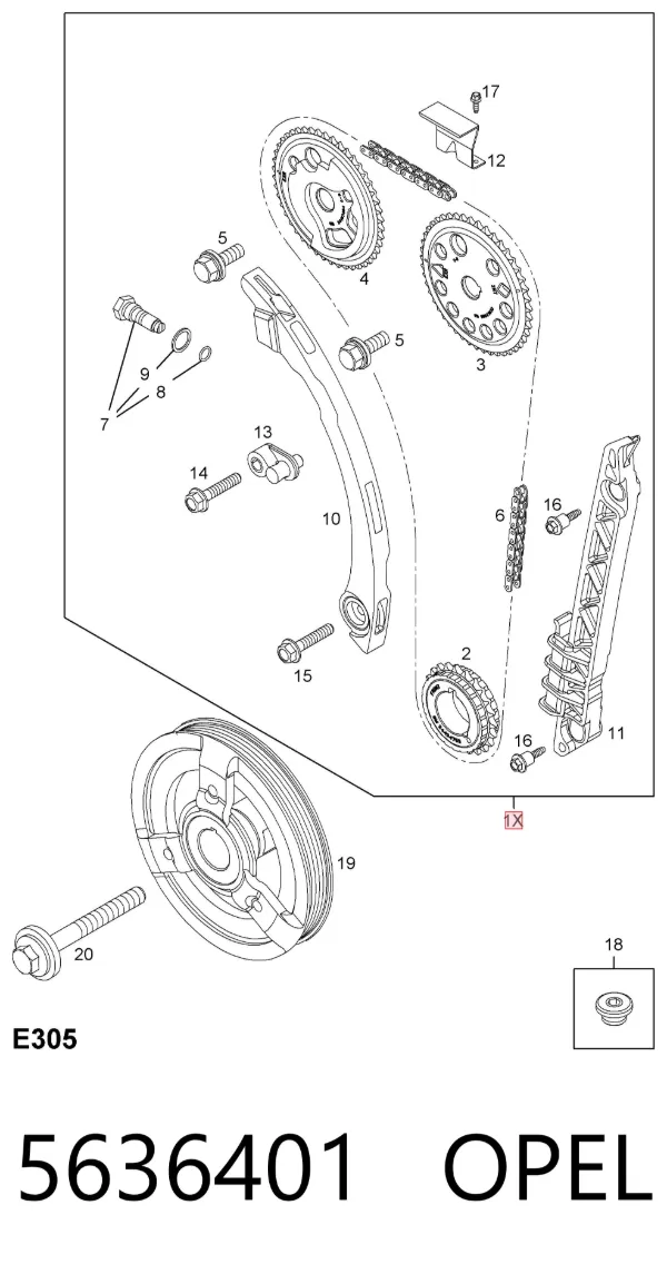 Łańcuch rozrządu, zestaw 5636401 Opel