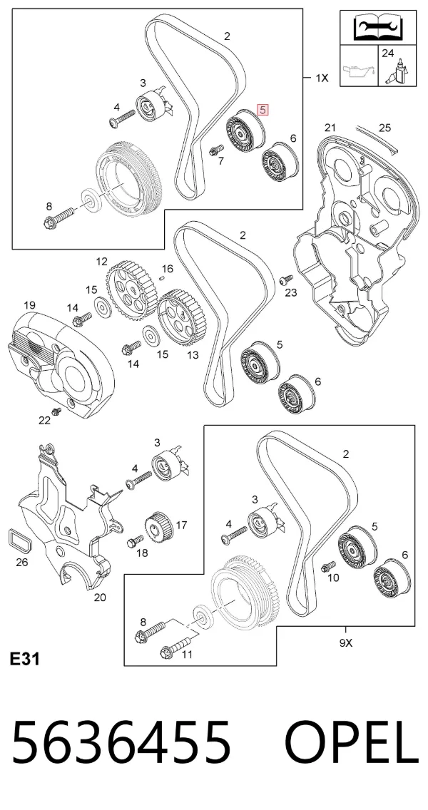 Rolka prowadząca kierunkowa paska rozrządu 5636455 Opel