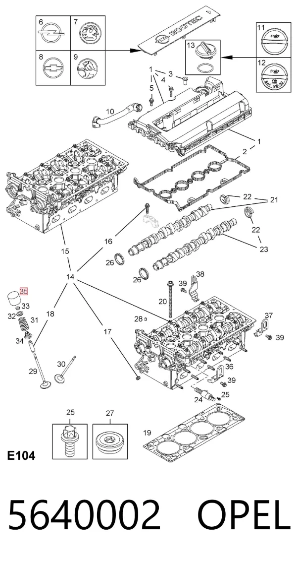 Kompensator hydrauliczny (popychacz hydrauliczny), popychacz zaworu 5640002 Opel