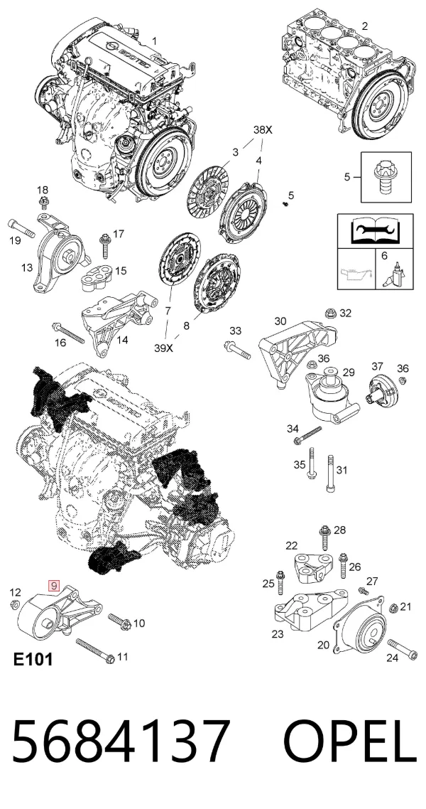 Poduszka (podpora) silnika przednia 5684137 Opel
