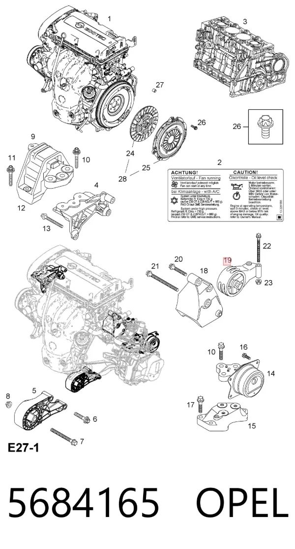 Poduszka (podpora) silnika tylna 5684165 Opel