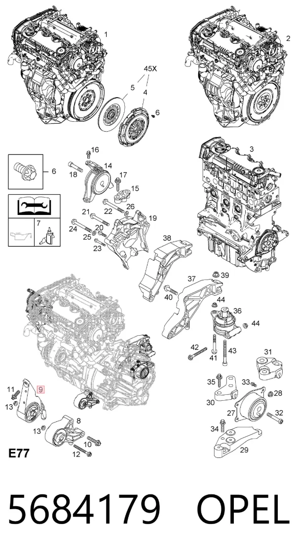 Poduszka (podpora) silnika przednia 5684179 Opel