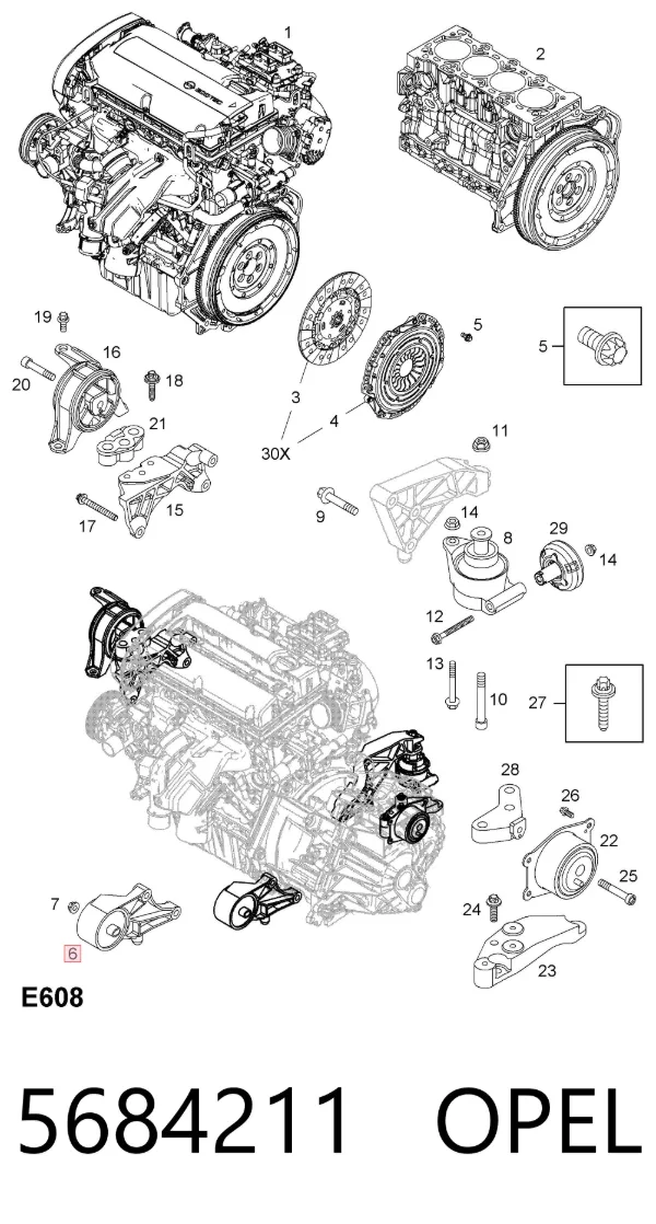 Poduszka (podpora) silnika przednia 5684211 Opel