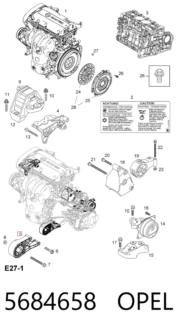 Poduszka (podpora) silnika przednia 5684658 Opel