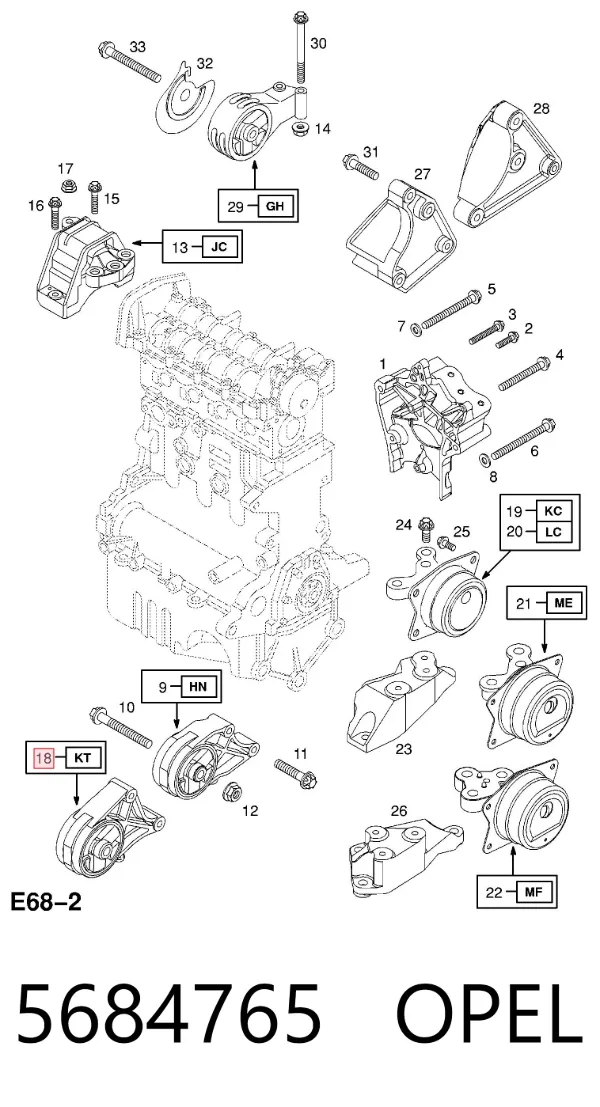 Poduszka (podpora) silnika przednia 5684765 Opel