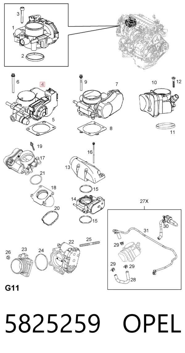 Przepustnica, komplet 5825259 Opel