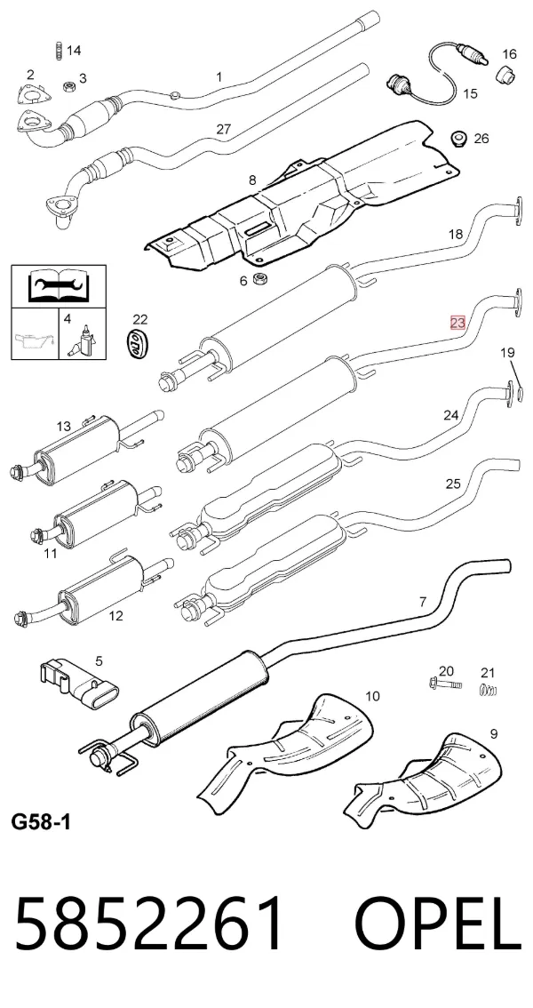Tłumik, środkowa część 5852261 Opel
