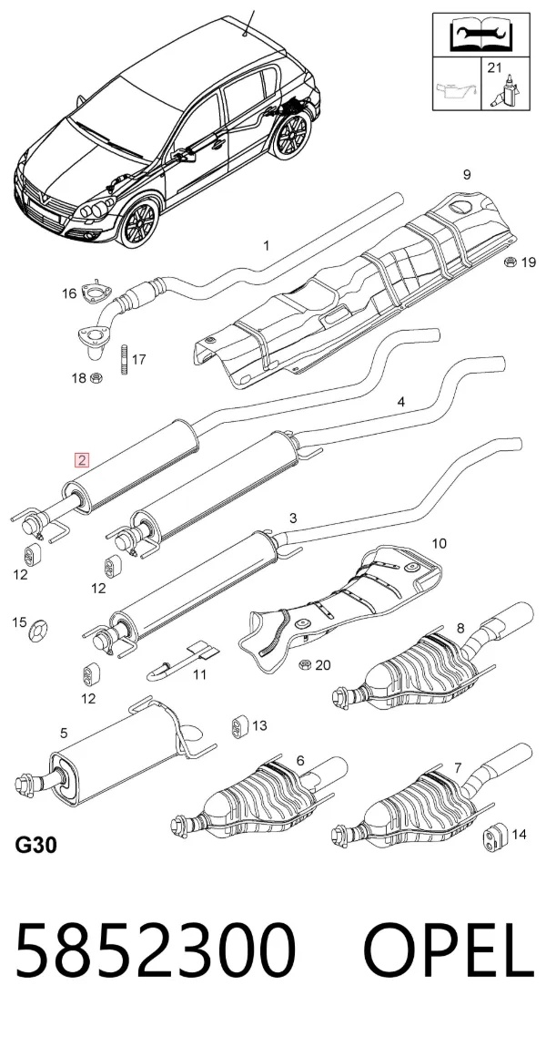 Tłumik, środkowa część 5852300 Opel