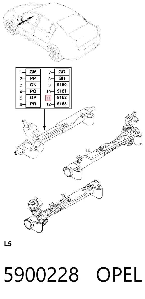 Listwa kierownicza (maglownica) 5900228 Opel