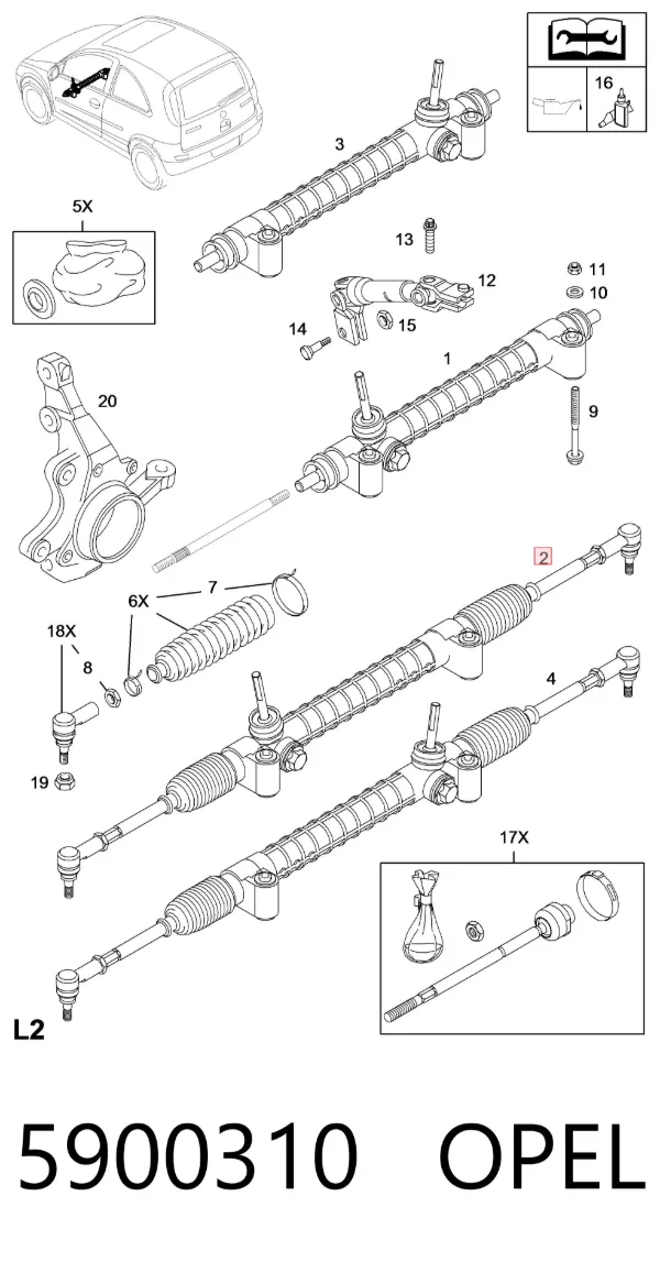 Listwa kierownicza (maglownica) 5900310 Opel