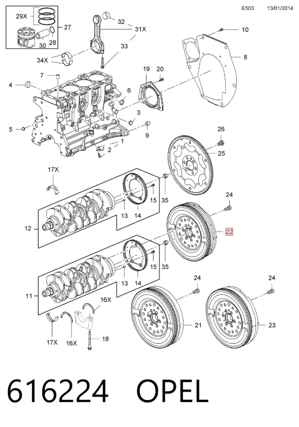 Koło zamachowe silnika 616224 Opel