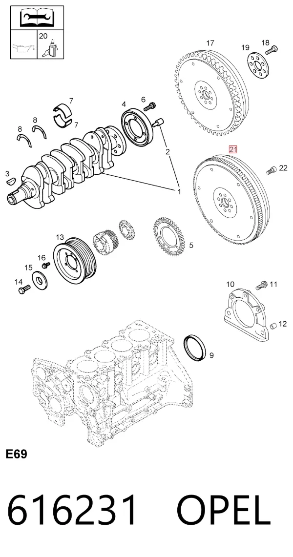 Koło zamachowe silnika 616231 Opel
