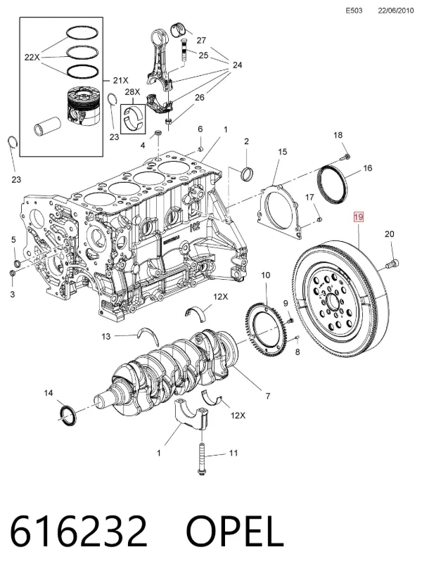 Koło zamachowe silnika 616232 Opel