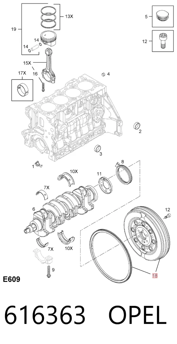 Koło zamachowe silnika 616363 Opel