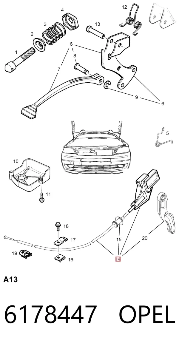 Linka otwierania maski 6178447 Opel