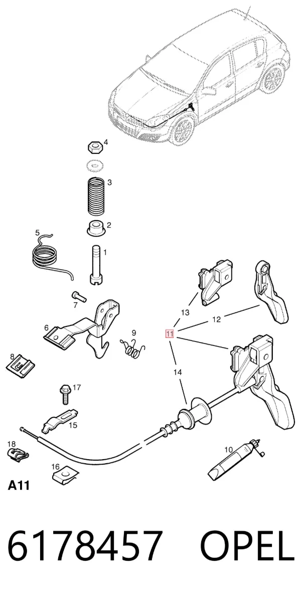 Linka otwierania maski 6178457 Opel